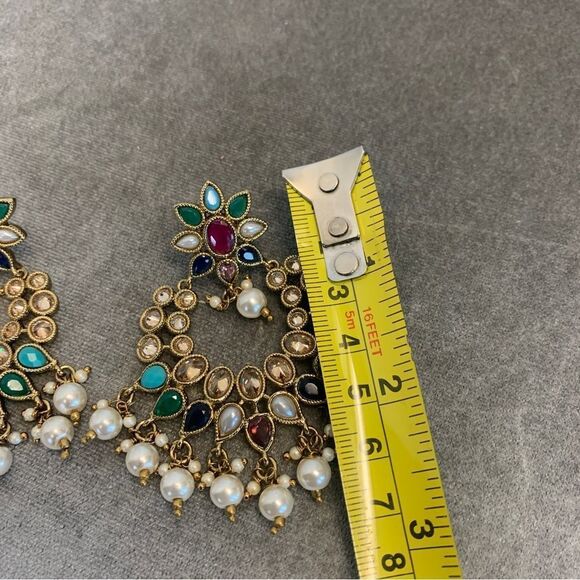 MULTICOLOURED Faux Pearl Costume Jewellery Dangling Earrings - Picture 6 of 8